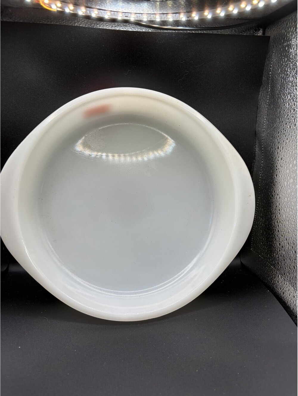Vintage Glasbake MILK GLASS 9" Cake Pan w/ Tab Handles J-248 Pebble Bottom